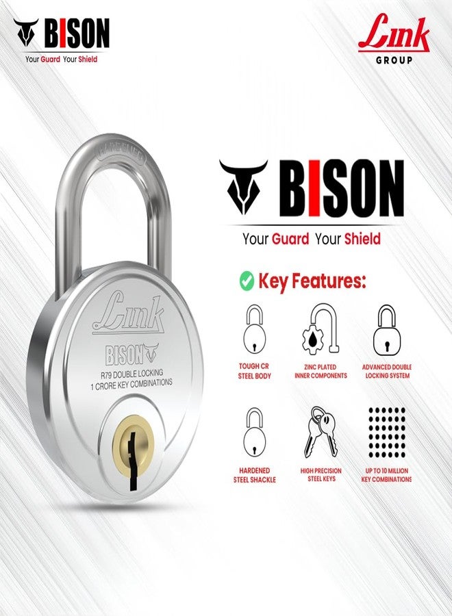 Link Bison 79mm Heavy Duty Padlock | Lock for Home Door, office, Shop, Travel | Hardened Steel Shackle | Double Locking System | High Precision 4 Keys | 10 Million Key Combinations | 10 Years Warranty - Image 2